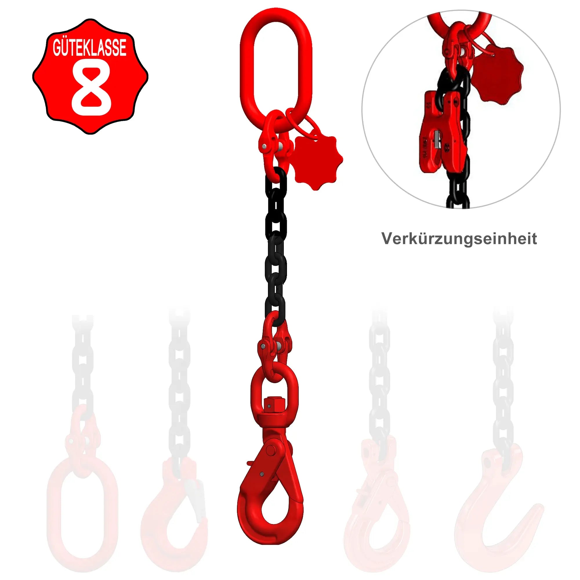 Produktbild von Kettengehänge 1-Strang – 8mm, 2t Tragfähigkeit, 2m Länge, Güteklasse 8, EN 818-4, Made In Germany