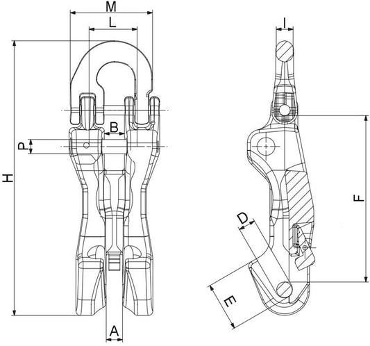 Zeichnung: Verkürzungsklaue mit Kuppelanschluss und Sicherung
