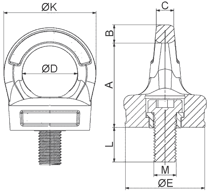 Zeichnung: Ringschraube variabel Güteklasse 10
