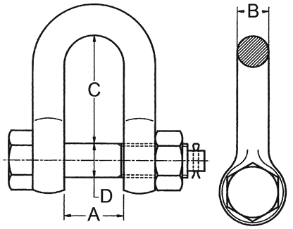 Zeichnung: Schäkel gerade, mit Mutter und Splint