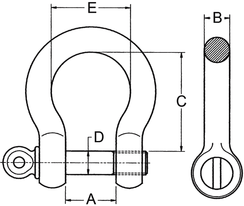 Zeichnung: Schäkel, geschweift mit Augbolzen