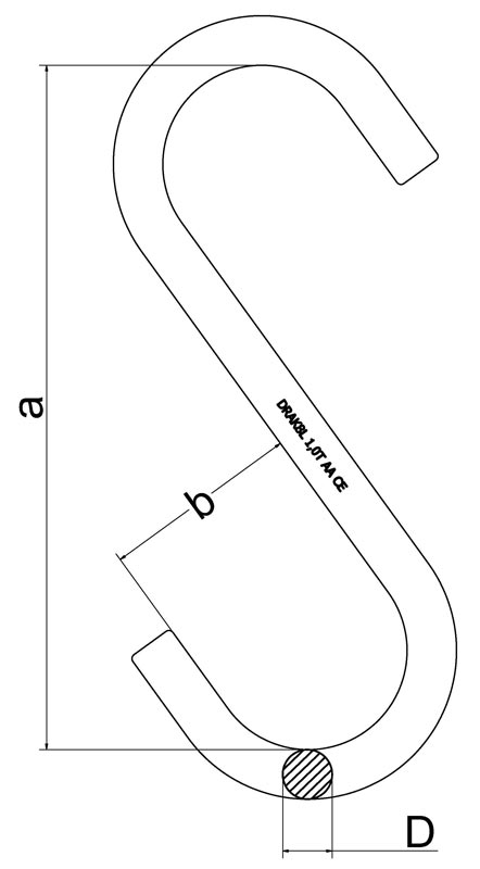 Zeichnung: Hochfeste S-Haken, offene Form - lang