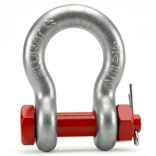 High-strength shackle, curved shape, with nut and cotter pin